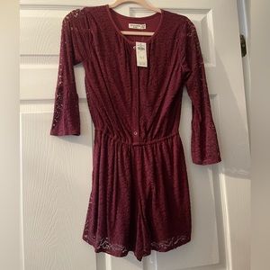 NWT abercrombie kids long sleeve lace burgundy romper